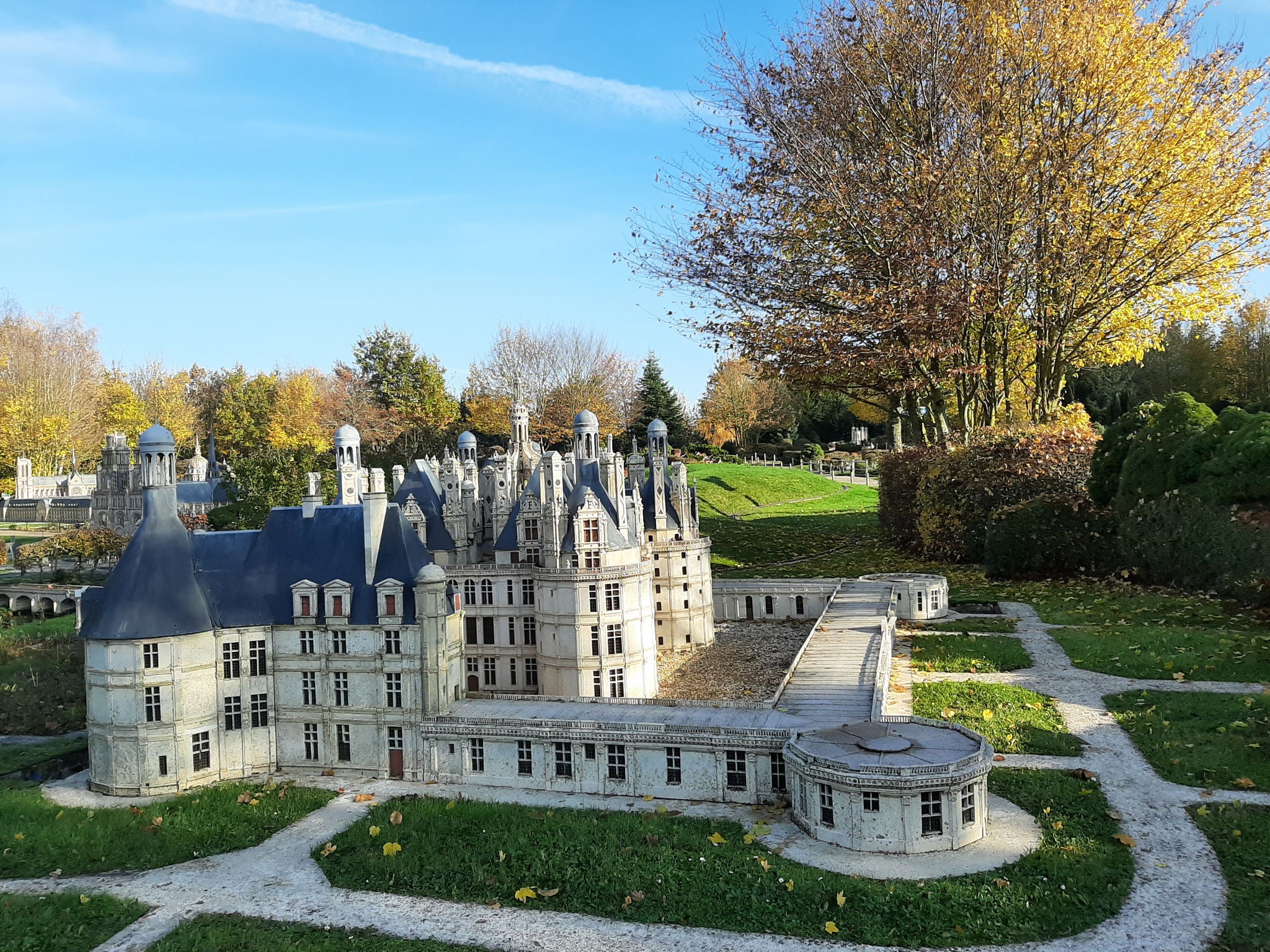 The current view of Chambord Palace at France Miniature with beautifyl scenary 